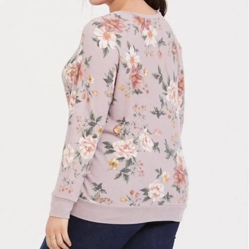 TORRID Mauve Pink Floral Print Pullover Sweatshirt Size 1 (1X)